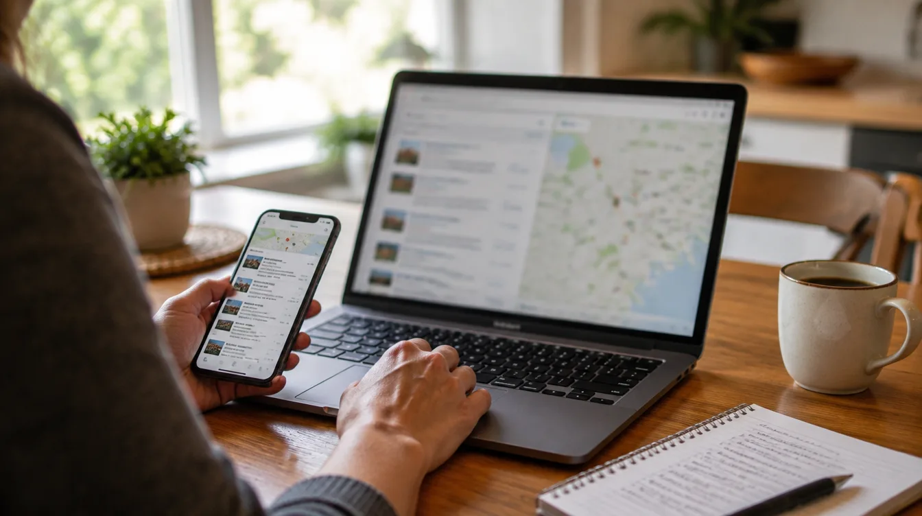 Homeowner searching for a local house painter on a laptop and phone