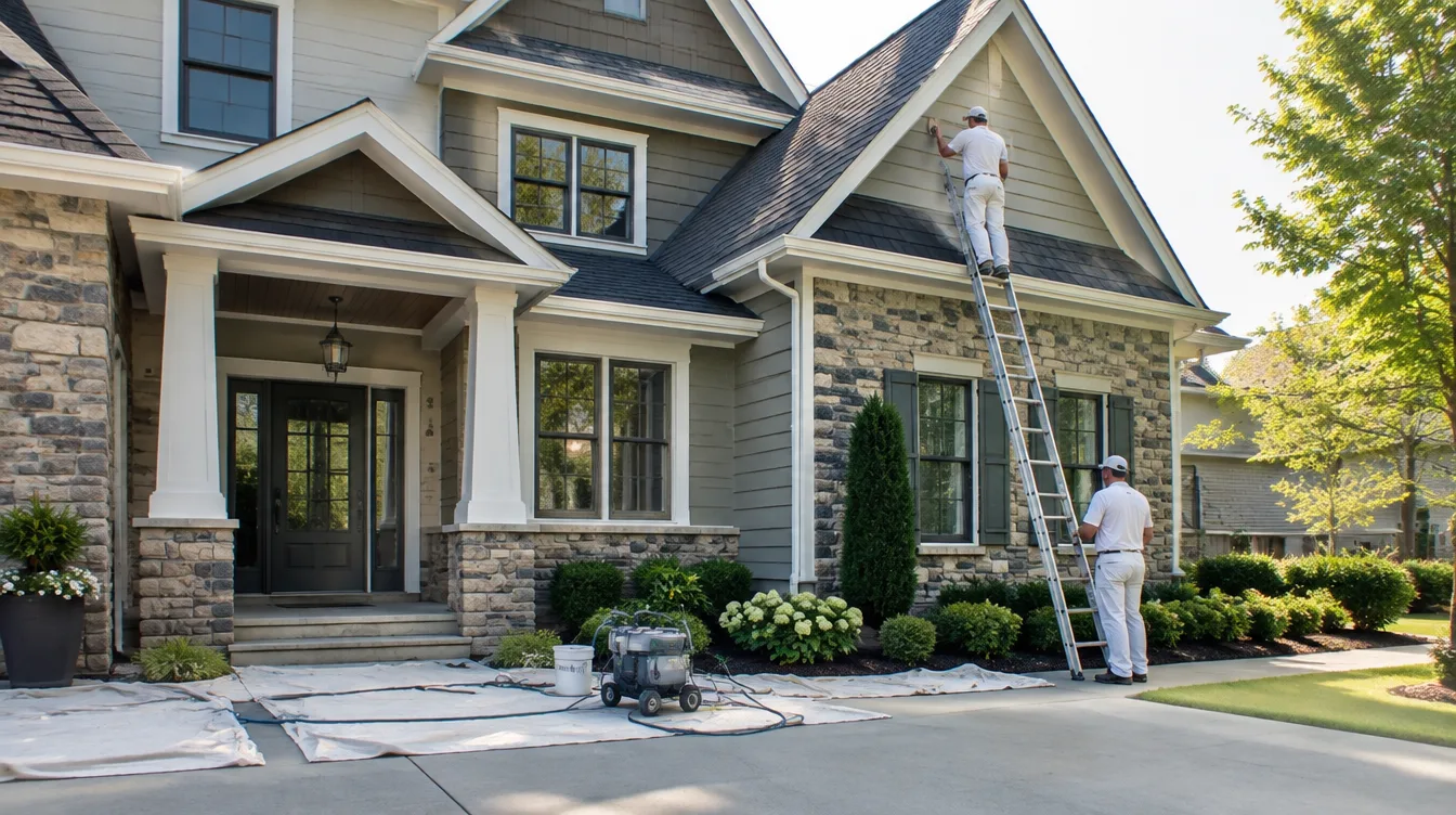Professional house painters working on an upscale Brentwood TN home exterior